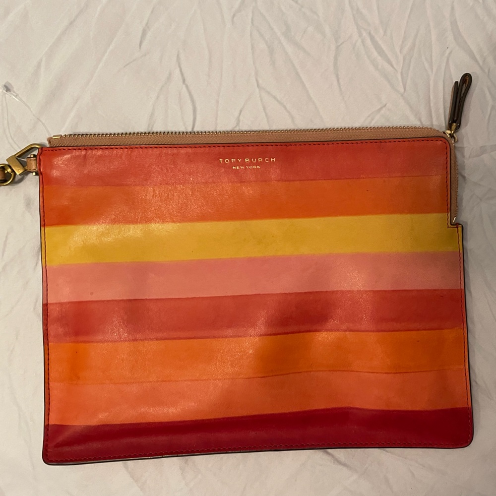 Tory Burch rainbow stripe flat fold envelope purse